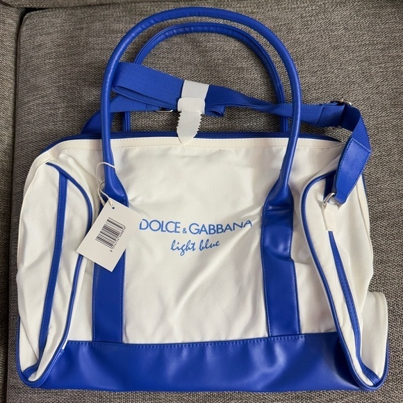 Dolce & Gabbana Light Blue Travel Bag Duffle White Blue Luxury Authentic New - Picture 1 of 13